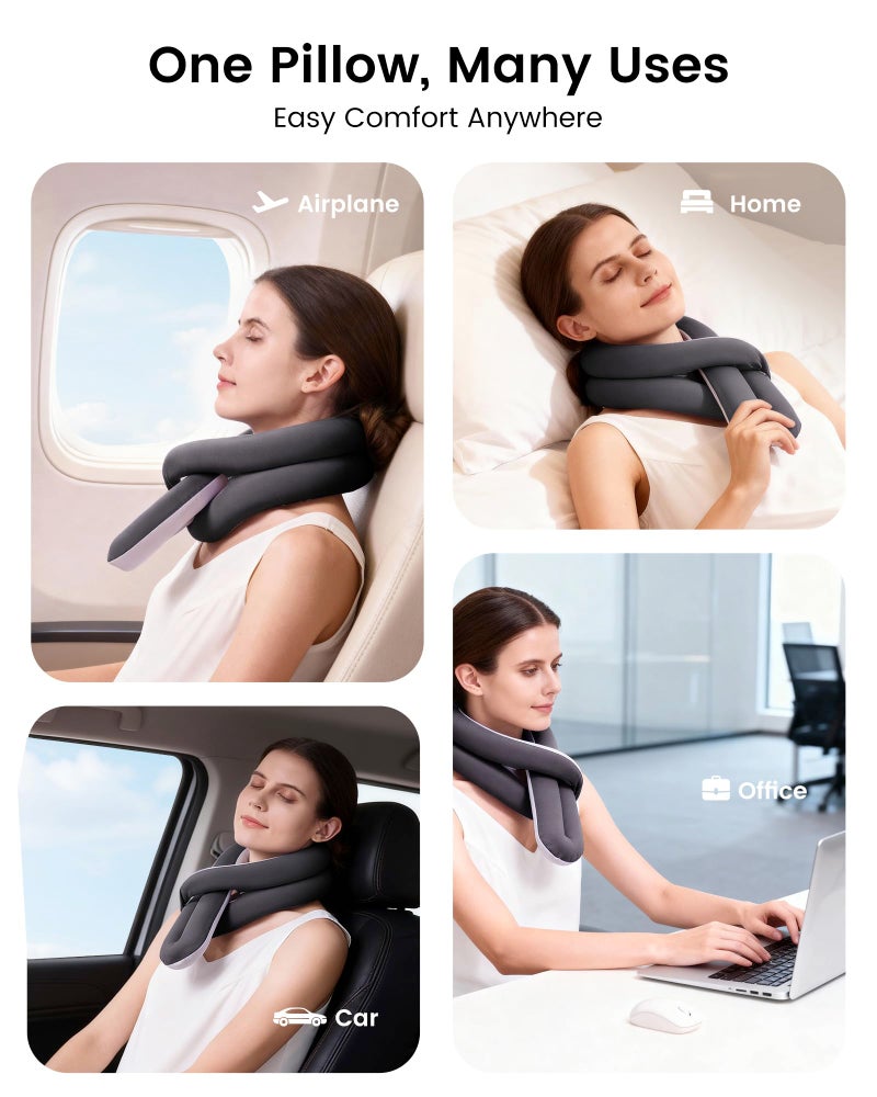 KPNEOL Travel Pillow, Neck Pillow – Ergonomic Memory Foam Pillow for Airplane, Adjustable & Ultra-Lightweight with Dual-Sided Fabric for Flight, Car, and Office Use, Grey - Image 5