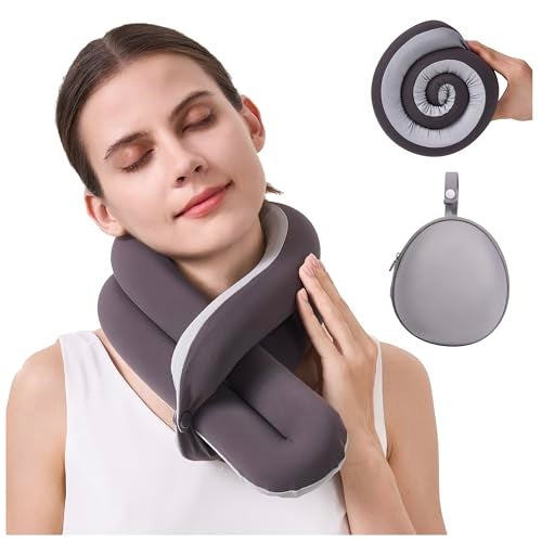 KPNEOL Travel Pillow, Neck Pillow – Ergonomic Memory Foam Pillow for Airplane, Adjustable & Ultra-Lightweight with Dual-Sided Fabric for Flight, Car, and Office Use, Grey - Image 1
