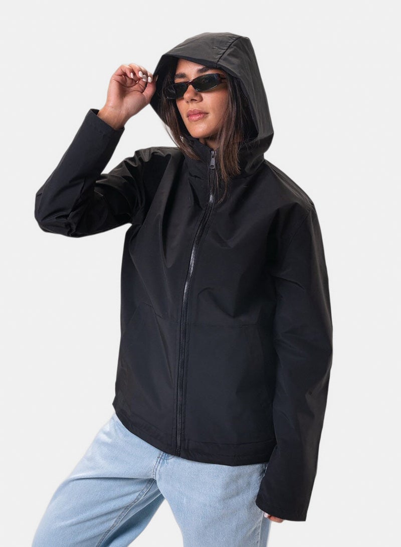 In Your Shoe Black Plain Oversized Thick Windbreaker - Image 4