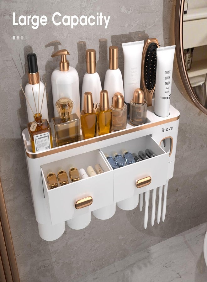 iHave Toothbrush Holders for Bathrooms - Upgrade Wall Mounted Toothbrush Holder with Toothpaste Dispenser - 4 Cups - Image 2