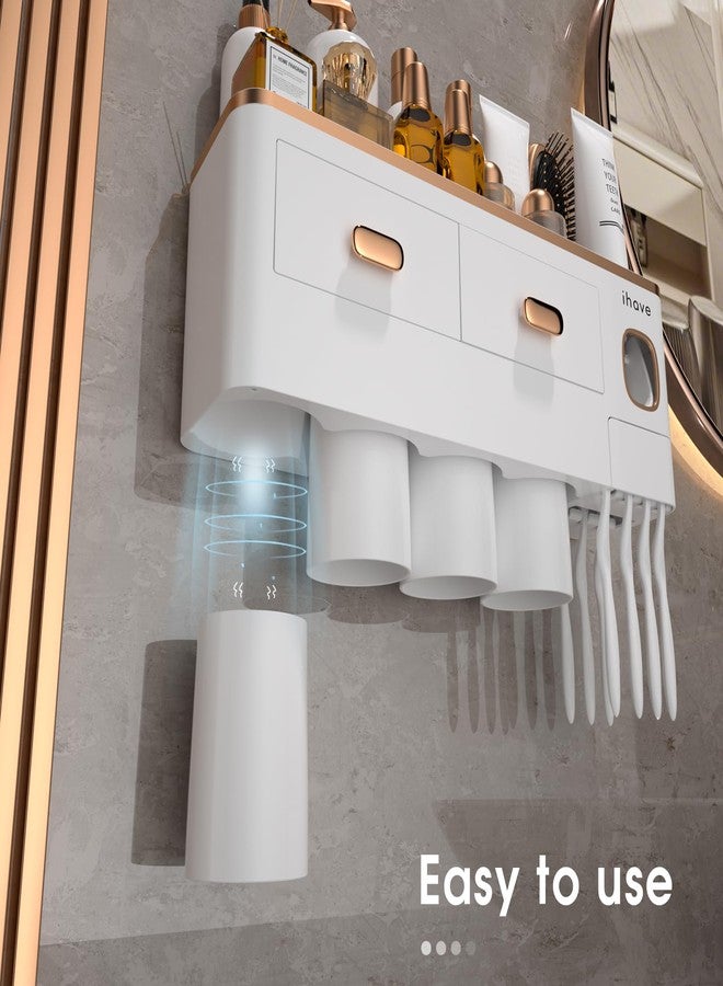 iHave Toothbrush Holders for Bathrooms - Upgrade Wall Mounted Toothbrush Holder with Toothpaste Dispenser - 4 Cups - Image 3