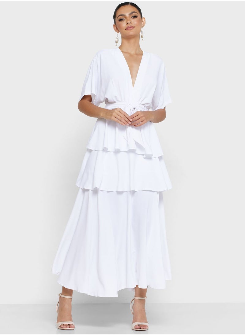 John Zack - Ruffle Tie Detail Dress - Image 1