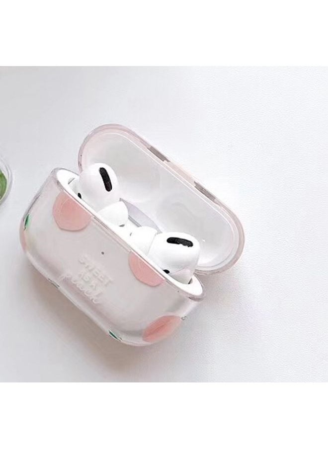 Generic Case Cover For Apple AirPods Pro Peach Pattern Water Sticker Style Bluetooth Headphone Protective Case Pink 