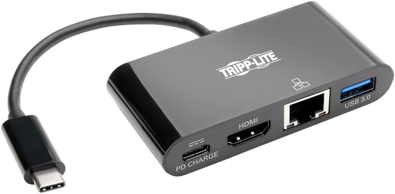 TRIPPLITE USB C to HDMI Multiport Adapter Converter Docking Station w/ USB-A Hub, Gigabit Ethernet Thunderbolt 3 USB Type C 1080p Black (U444-06N-HGUB-C) - Image 1