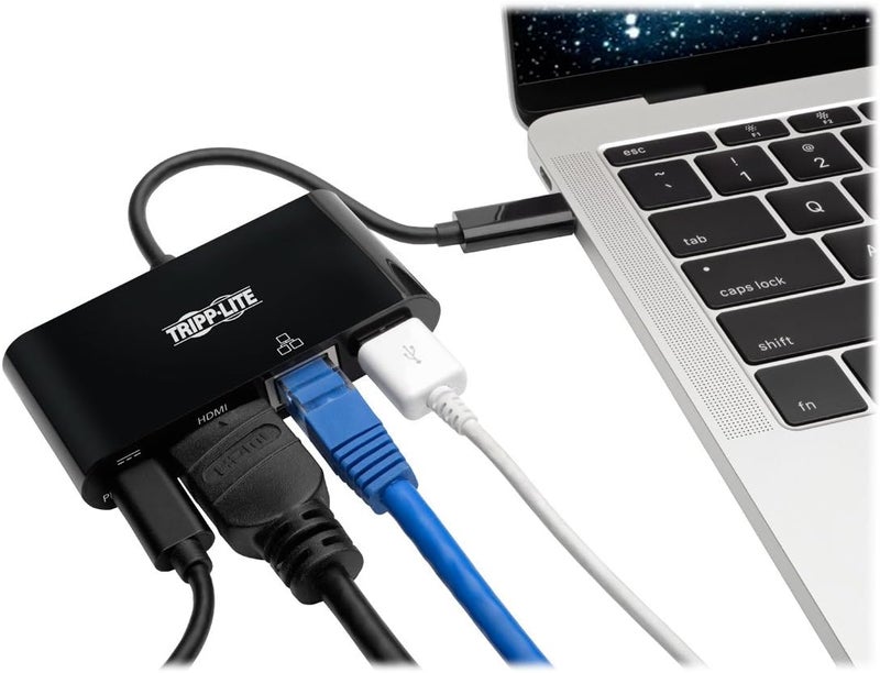TRIPPLITE USB C to HDMI Multiport Adapter Converter Docking Station w/ USB-A Hub, Gigabit Ethernet Thunderbolt 3 USB Type C 1080p Black (U444-06N-HGUB-C) - Image 2