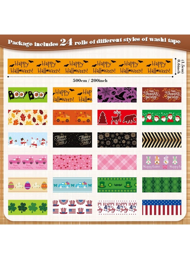 TaoBary 24 Rolls Holiday Washi Tape Seasonal Set 15 Mm Christmas Winter New Year Washi Tape Colored Pattern Festival Washi Tape For Diy Scrapbook Design Journaling Handbook Making Card Wrap Craft Gift - Image 2
