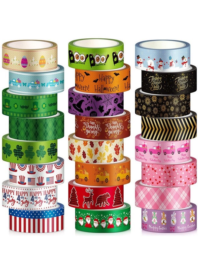 TaoBary 24 Rolls Holiday Washi Tape Seasonal Set 15 Mm Christmas Winter New Year Washi Tape Colored Pattern Festival Washi Tape For Diy Scrapbook Design Journaling Handbook Making Card Wrap Craft Gift - Image 1