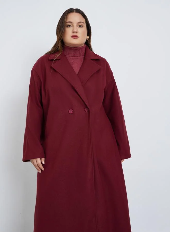 Styli Plus Size Regular Fit Wool Like Buttoned Coat