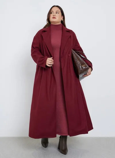 Styli Plus Size Regular Fit Wool Like Buttoned Coat