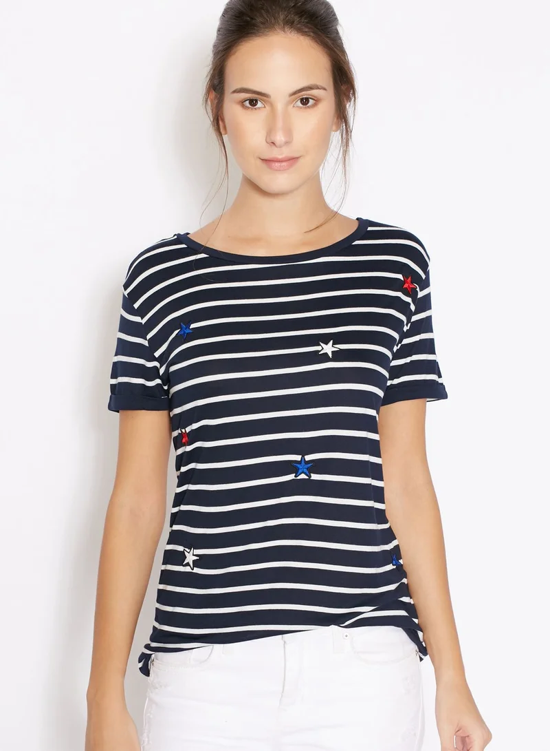 DOROTHY PERKINS Star Printed Striped T-Shirt