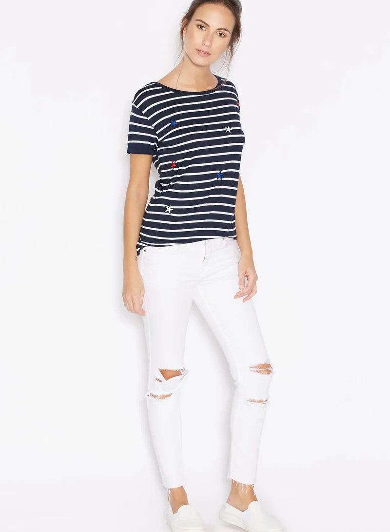 DOROTHY PERKINS Star Printed Striped T-Shirt