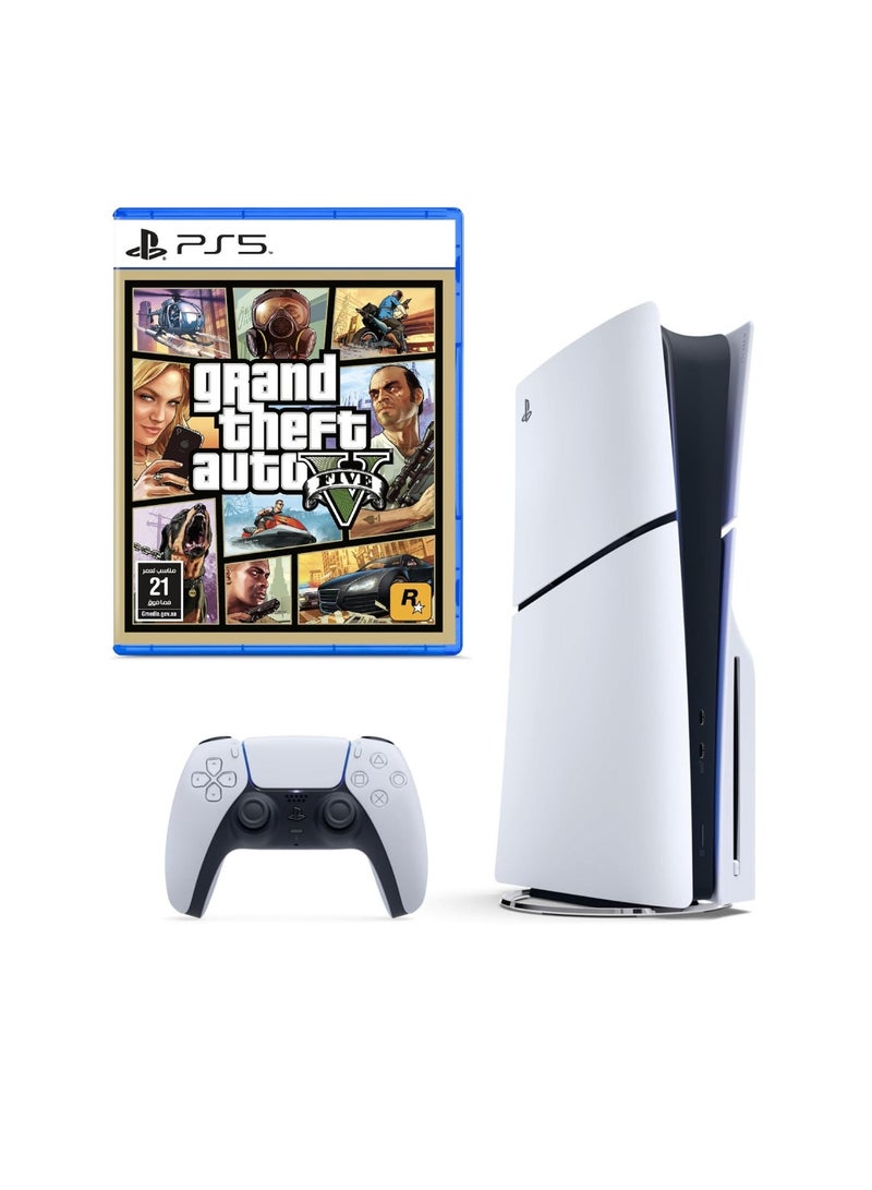 Sony PlayStation 5 With Blu-Ray Disc Version (New Model) - Official KSA Version & Grand Theft Auto V - PlayStation 5 (PS5) Bundle - Image 1