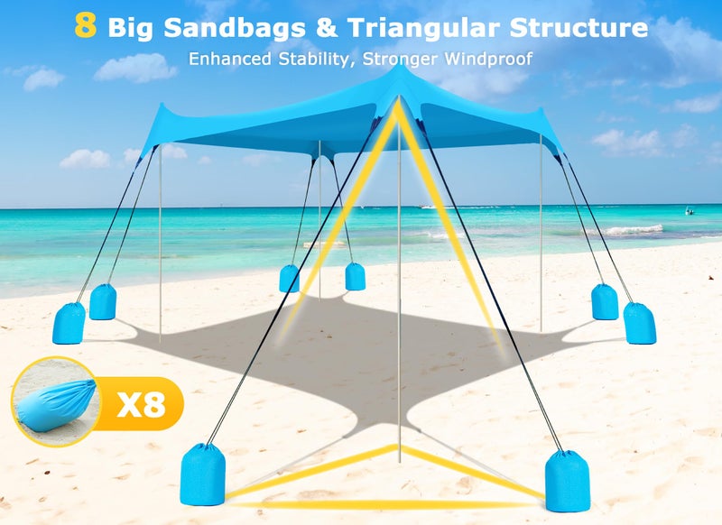 Gorich Beach Tent Sun Shelter with 8 Sandbags, UPF50+ Protection & Windproof Pop Up Beach Canopy Tent Sun Shade for Family, Travel & Camping, Easy Setup Canopy Umbrella - Image 2
