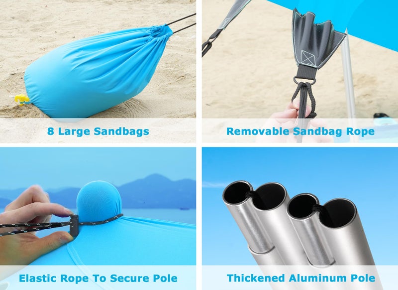 Gorich Beach Tent Sun Shelter with 8 Sandbags, UPF50+ Protection & Windproof Pop Up Beach Canopy Tent Sun Shade for Family, Travel & Camping, Easy Setup Canopy Umbrella - Image 5