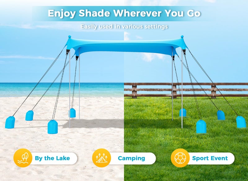 Gorich Beach Tent Sun Shelter with 8 Sandbags, UPF50+ Protection & Windproof Pop Up Beach Canopy Tent Sun Shade for Family, Travel & Camping, Easy Setup Canopy Umbrella - Image 4
