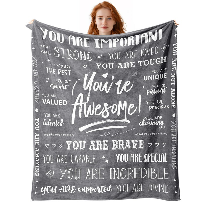 TenGlow Men Blanket Get Well Gifts for Men - You are Awesome 40"" x 50"" Soft Throw Blanket - Inspirational Gift for Him Thinking of You Friendship Feel Better After Surgery Gifts - Image 1