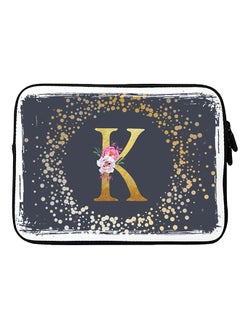 Stylizedd Laptop Sleeve Bag for Macbook 13, 14, 15, 16 inch- Custom Monogram Initial Letter Floral Pattern Alphabet - K  (Grey)  - Image 1