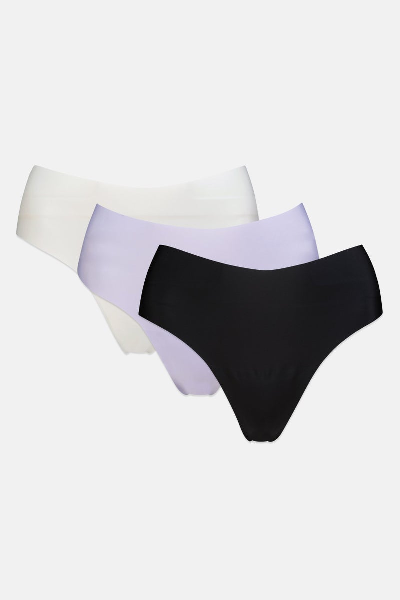 bebe Women 3 Pieces Solid Laser Cut String Panties, Multicolor - Image 5