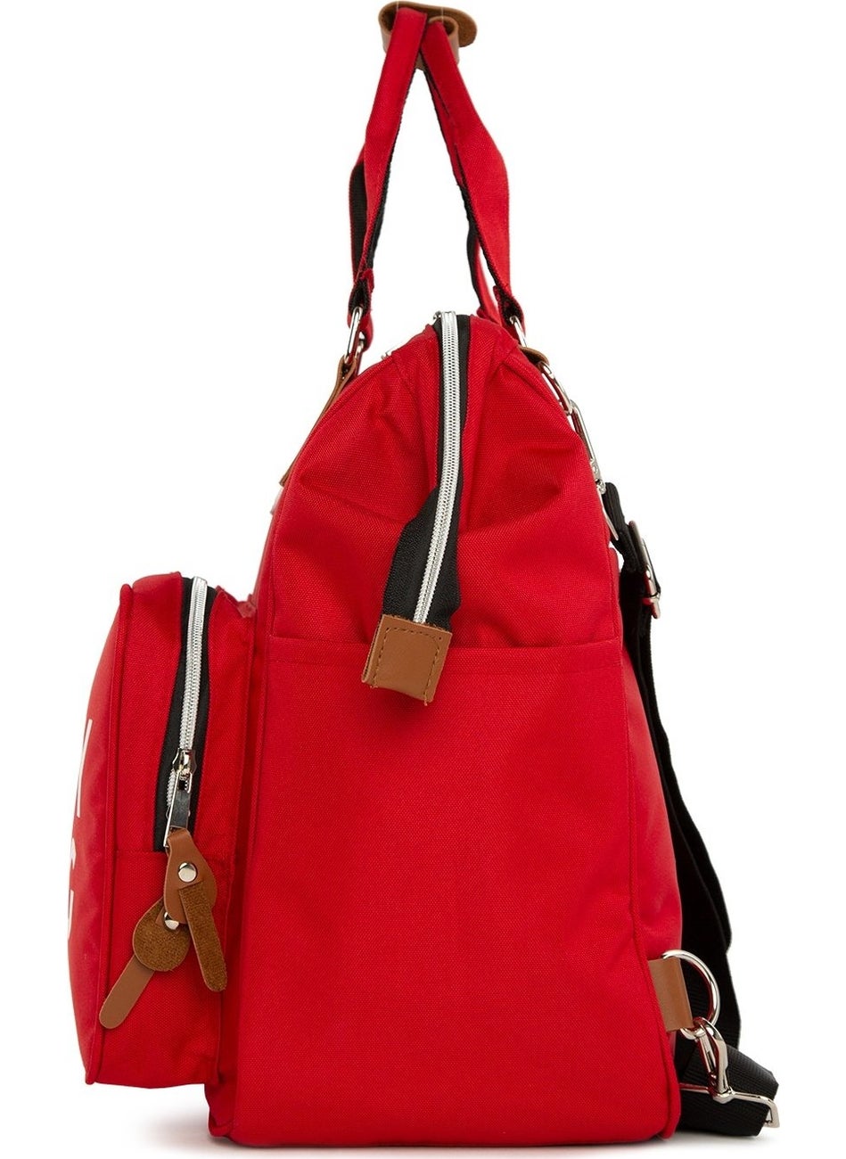 Bagmori Printed Pocket Mother Baby Care Backpack Red  - Image 3