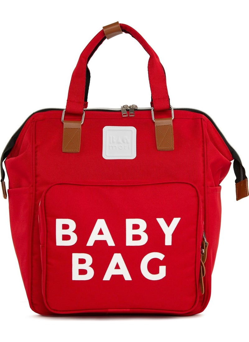 Bagmori Printed Pocket Mother Baby Care Backpack Red  - Image 1