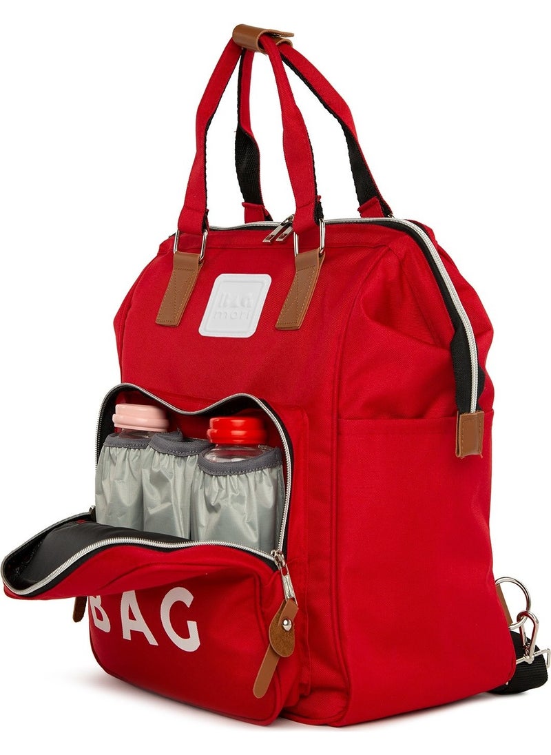 Bagmori Printed Pocket Mother Baby Care Backpack Red  - Image 2
