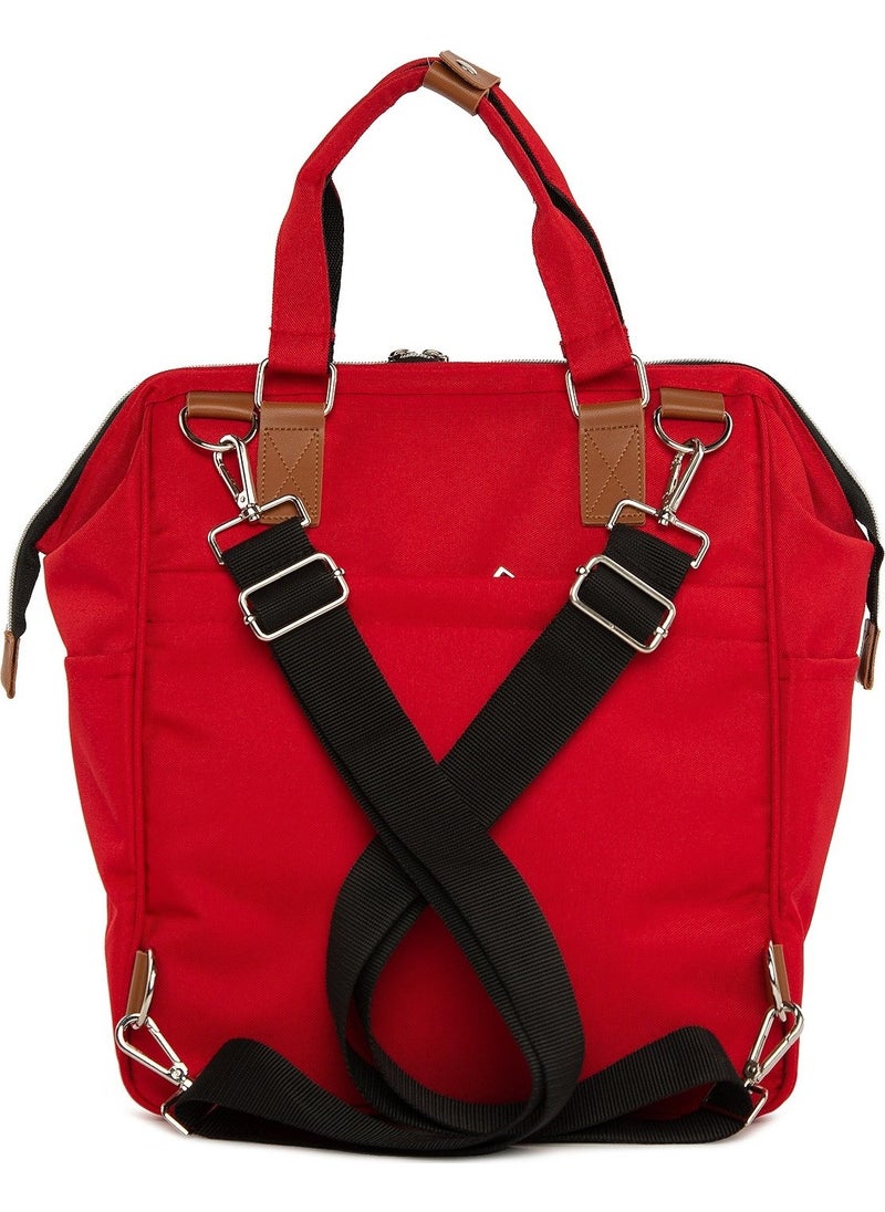 Bagmori Printed Pocket Mother Baby Care Backpack Red  - Image 4