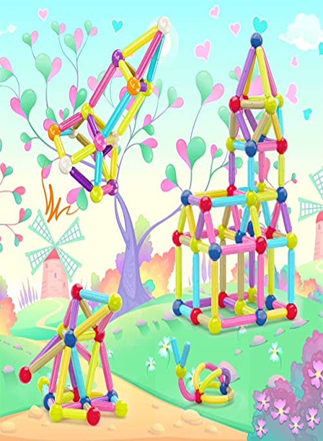 مجموعة مكعبات بناء عصا مغناطيسية مكونة من 100 قطعة - مجموعة إنشاءات STEM مع قضبان وكرات وقضبان + صندوق تخزين للأطفال