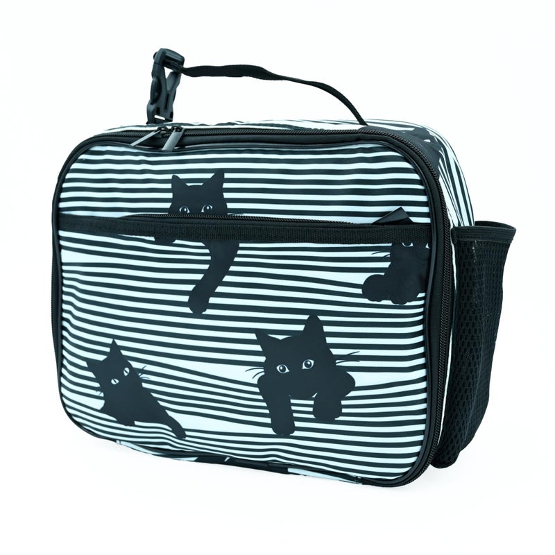 Betyiwling Cute Cat Striped Black White Lunch Box Insulated Reusable Lunch Bag Tote Cooler for Women Men Boy Girl School Work Office Picnic - Image 1