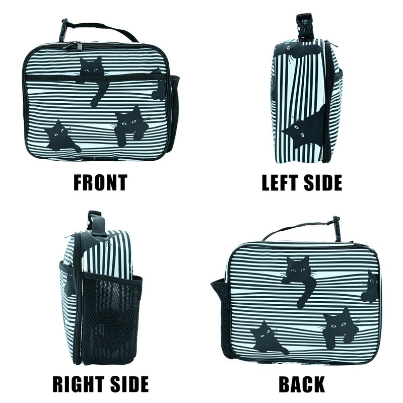 Betyiwling Cute Cat Striped Black White Lunch Box Insulated Reusable Lunch Bag Tote Cooler for Women Men Boy Girl School Work Office Picnic - Image 2