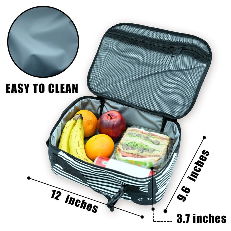 Betyiwling Cute Cat Striped Black White Lunch Box Insulated Reusable Lunch Bag Tote Cooler for Women Men Boy Girl School Work Office Picnic - Image 3