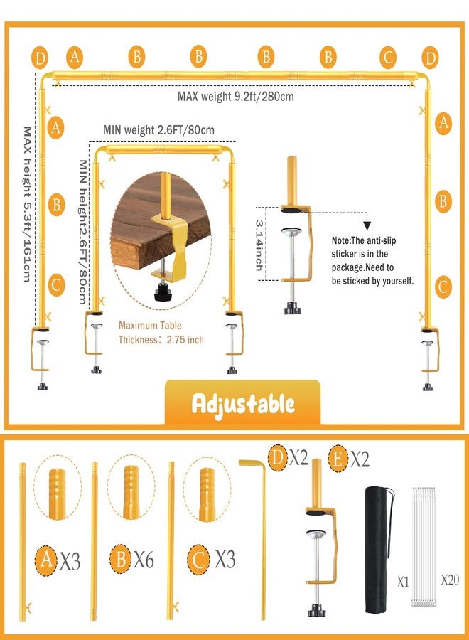 ParseBio Over The Table Rod Stand with Clamps Adjustable 31"-110'' Length 31"-64" Height Gold Table Balloon Arch Stand with Storage Bag, For Halloween Christmas Party Wedding Anniversary Decoration - Image 4