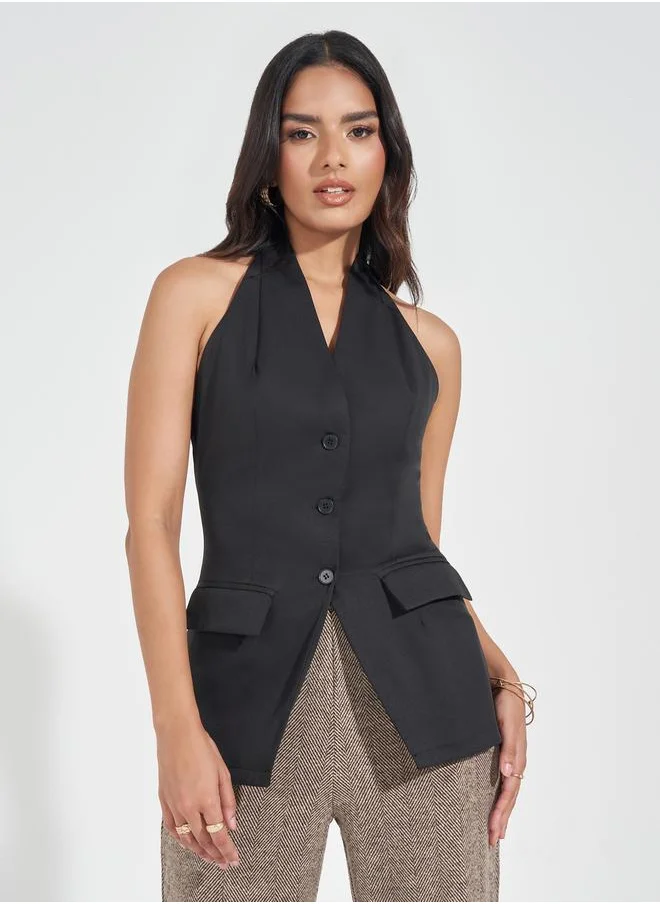 Styli Halter Neck Waistcoat with Flap Detail