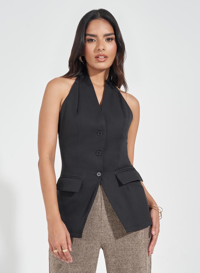 Styli Halter Neck Waistcoat with Flap Detail  - Image 1