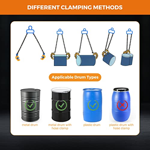 BEAMNOVA Upgraded Chain Drum Lifter 1 Ton / 2200lbs Loading Capacity for 55 Gallon Drums Forklift Hoist Crane Metal Plastic Barrel Double Lifting Chains, Double Hooks & Chains - Image 3