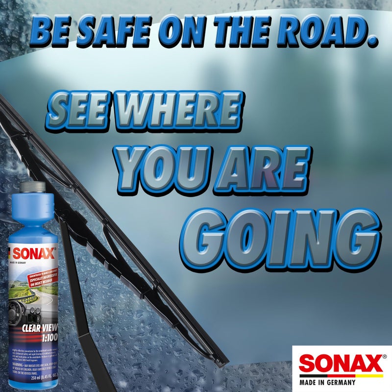 SONAX تركيز رؤية واضحة 271141 | منظف زجاج أمامي عالي الأداء | يزيل الحشرات والزيوت والأوساخ والطبقة | تركيبة خالية من الفوسفات وخالية من الخطوط | ينتج 6 جالونات من المنظف | 250 مل - Image 4