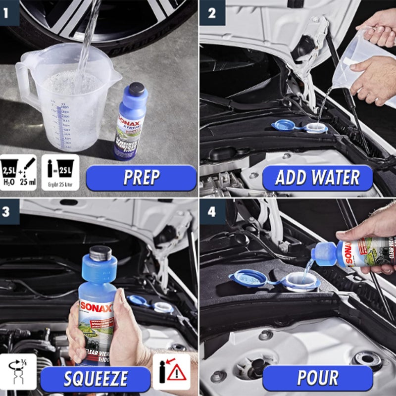 SONAX تركيز رؤية واضحة 271141 | منظف زجاج أمامي عالي الأداء | يزيل الحشرات والزيوت والأوساخ والطبقة | تركيبة خالية من الفوسفات وخالية من الخطوط | ينتج 6 جالونات من المنظف | 250 مل - Image 3