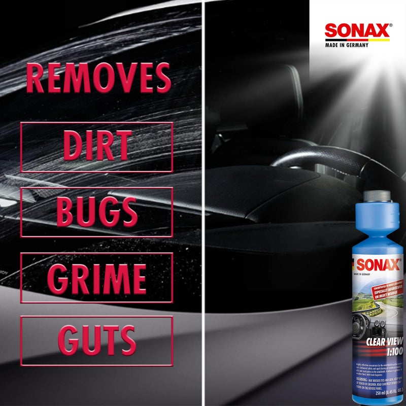 SONAX تركيز رؤية واضحة 271141 | منظف زجاج أمامي عالي الأداء | يزيل الحشرات والزيوت والأوساخ والطبقة | تركيبة خالية من الفوسفات وخالية من الخطوط | ينتج 6 جالونات من المنظف | 250 مل - Image 5