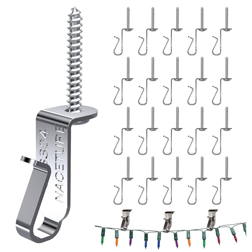 NACETURE 20 Pack Light Hanger Hook for Ceiling Metal Wire Clips for String Lights Hanger Screw Clips Rope Light Wire LED Light Hooks Clip for Outside Hanging Buckle Garland Light Dcor - Image 1