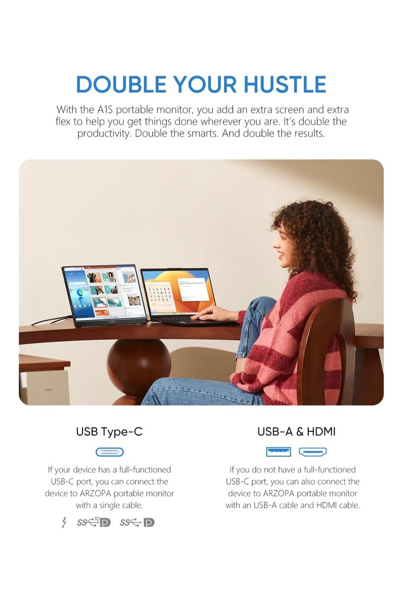 ترقية التكنولوجيا المبتكرة شاشة أرزوبا المحمولة مع حامل، مقاس 14.0 بوصة شاشة كمبيوتر محمول فائقة النحافة شاشة خارجية دقة 1080 بكسل كاملة الوضوح مع مكبرات صوت مزدوجة شاشة ثانية لأجهزة الكمبيوتر المحمولة والهاتف صندوق اكس وPS4/5 ويُحوّل A1S - Image 2
