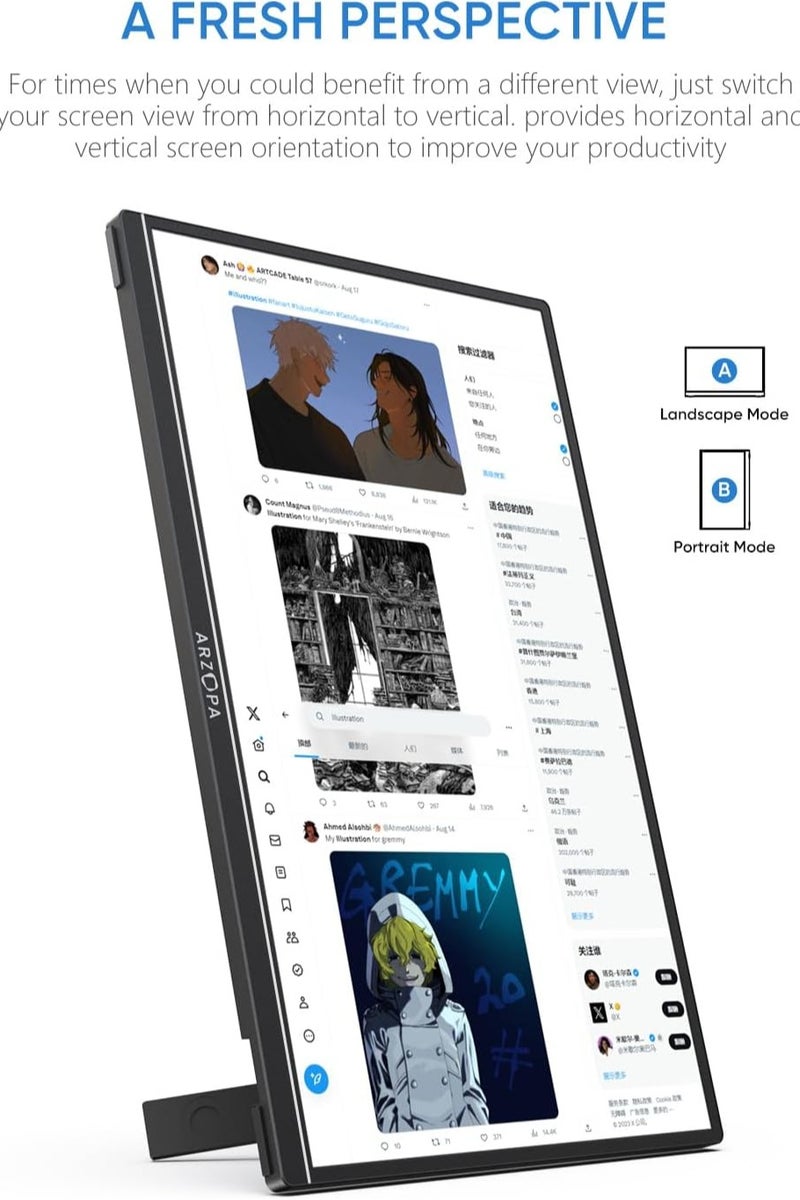 ترقية التكنولوجيا المبتكرة شاشة أرزوبا المحمولة مع حامل، مقاس 14.0 بوصة شاشة كمبيوتر محمول فائقة النحافة شاشة خارجية دقة 1080 بكسل كاملة الوضوح مع مكبرات صوت مزدوجة شاشة ثانية لأجهزة الكمبيوتر المحمولة والهاتف صندوق اكس وPS4/5 ويُحوّل A1S - Image 4