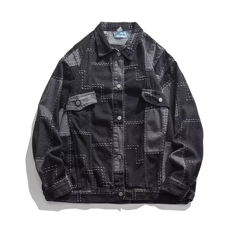 American Retro Versatile Denim Jacket For Men And Women, Motorcycle Trendy Brand Turn-Down Collar Loose Casual Top - Image 1