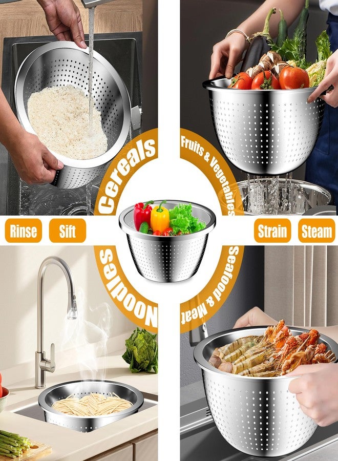 Nicdiet Mixing Bowls with Airtight Lids Set, 4 Stainless Steel Bowls Nesting Bowls & Colander, Kitchen Organizers and Storage Non-Slip Bottom, Size 1.3/1.8/2.4/3.0QT, Great for Mixing & Serving, Khaki - Image 3