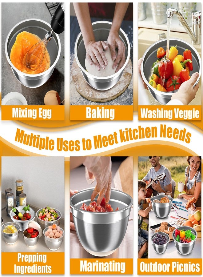 Nicdiet Mixing Bowls with Airtight Lids Set, 4 Stainless Steel Bowls Nesting Bowls & Colander, Kitchen Organizers and Storage Non-Slip Bottom, Size 1.3/1.8/2.4/3.0QT, Great for Mixing & Serving, Khaki - Image 5