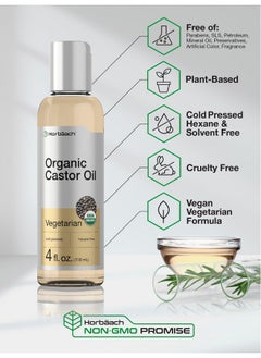 Horbaach Organic Castor Oil 4 Fl Oz Cold Pressed And Hexane Free For Hair Eyelashes And Eyebrows Vegetarian Nongmo Formula  - Image 4