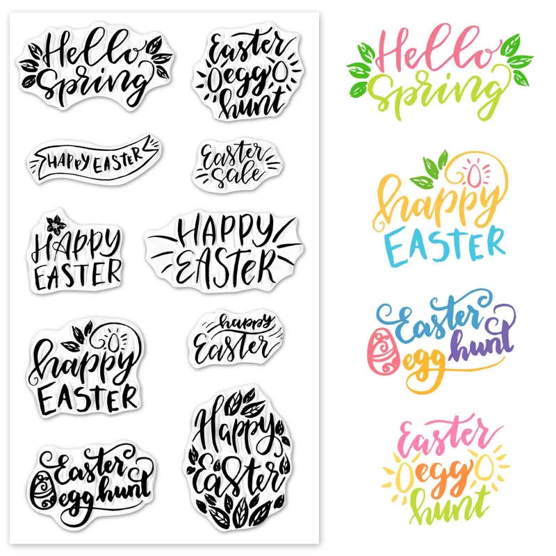 Heureppy Happy Easter Clear Stamps for Card Making Hello Easter Blessing Words Rubber Stamps Easter Transparent Silicone Seals for Easter Spring DIY Scrapbooking Embossing Paper Card Album Craft Supplies - Image 3