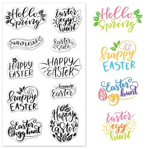 Heureppy Happy Easter Clear Stamps for Card Making Hello Easter Blessing Words Rubber Stamps Easter Transparent Silicone Seals for Easter Spring DIY Scrapbooking Embossing Paper Card Album Craft Supplies - Image 1