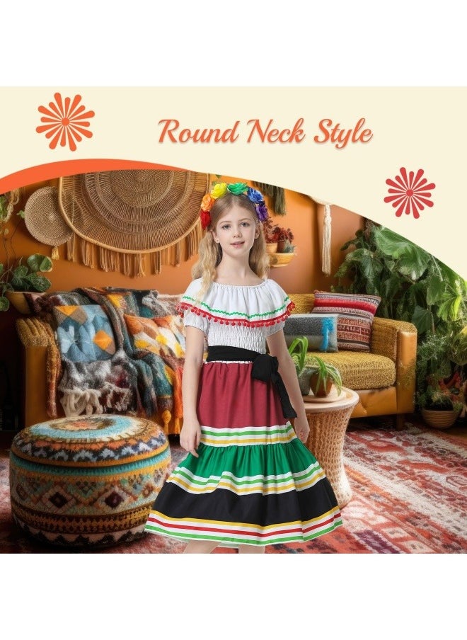 NIBEMINENT Traditional Mexican Dress for Girls Cinco De Mayo Girls Dresses Off-Shoulder Halloween Kids Dance Dress with Flower  - Image 2