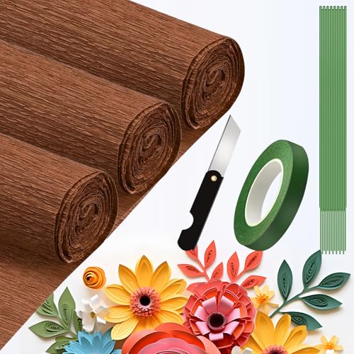 FYANER Crepe Paper Roll (9.8Inch x 8.2Ft/3Rolls),DIY Gift Crepe Paper Sheet Color Paper Flower Set for Birthday Decoration, Party Decoration and Wedding Decoration (Brown) - Image 1