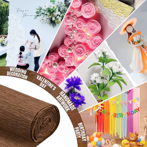 FYANER Crepe Paper Roll (9.8Inch x 8.2Ft/3Rolls),DIY Gift Crepe Paper Sheet Color Paper Flower Set for Birthday Decoration, Party Decoration and Wedding Decoration (Brown) - Image 3