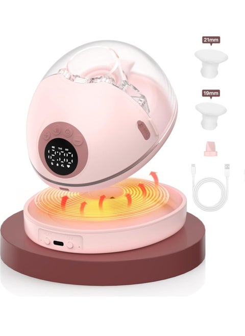 Heated Base Hands Free Breast Pump, Wearable Breastfeeding Pump of Baby Heated Dustproof Base, Automatic Voice Prompts, LED Display with 4 Modes &12 Levels, Memory Function